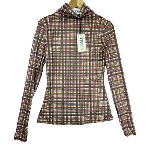 Atoir x Lara Worthington Top Womens M/10 Pink Check Mesh Sheer Plaid Academia